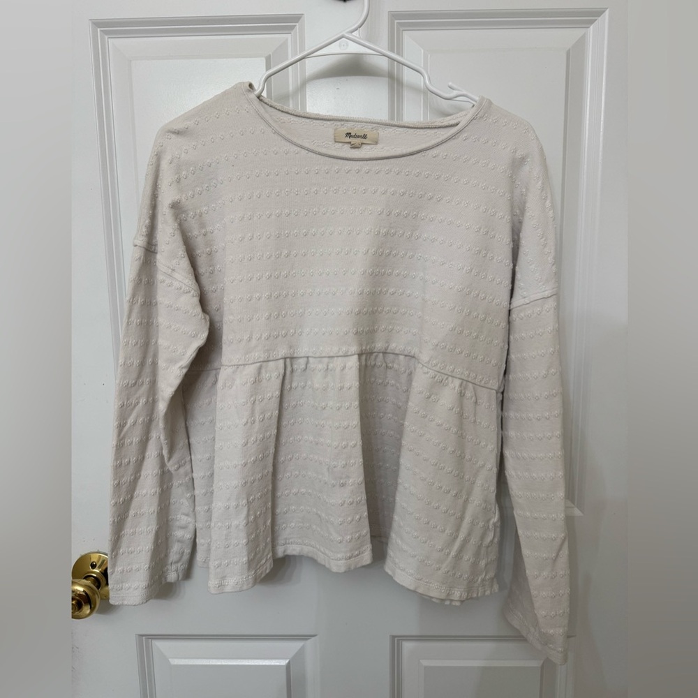 Madewell Off-White Textured Long Sleeve Top